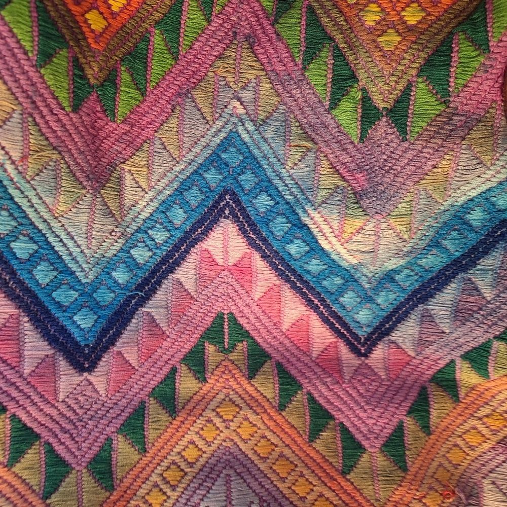 Huipil and Leather Day Bag Boho Weekender Guatemala Large Colorful Unused - Picture 3 of 16